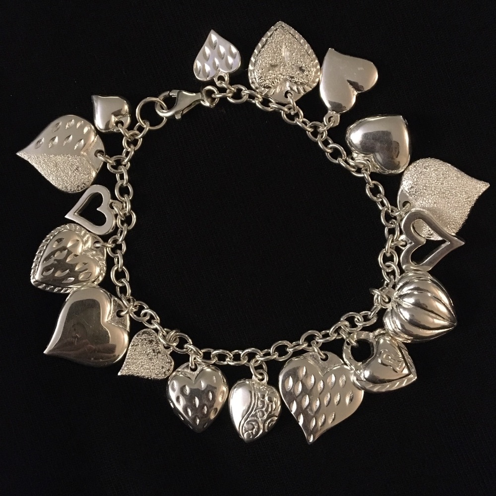 Puffy Hearts Charm Bracelet 925 Sterling Silver